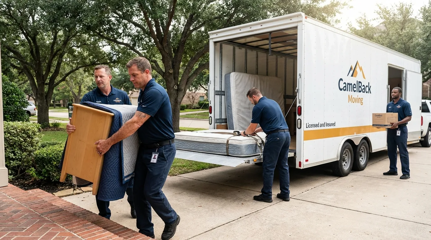 Crew loading residential truck for cross-state move from Oviedo, FL