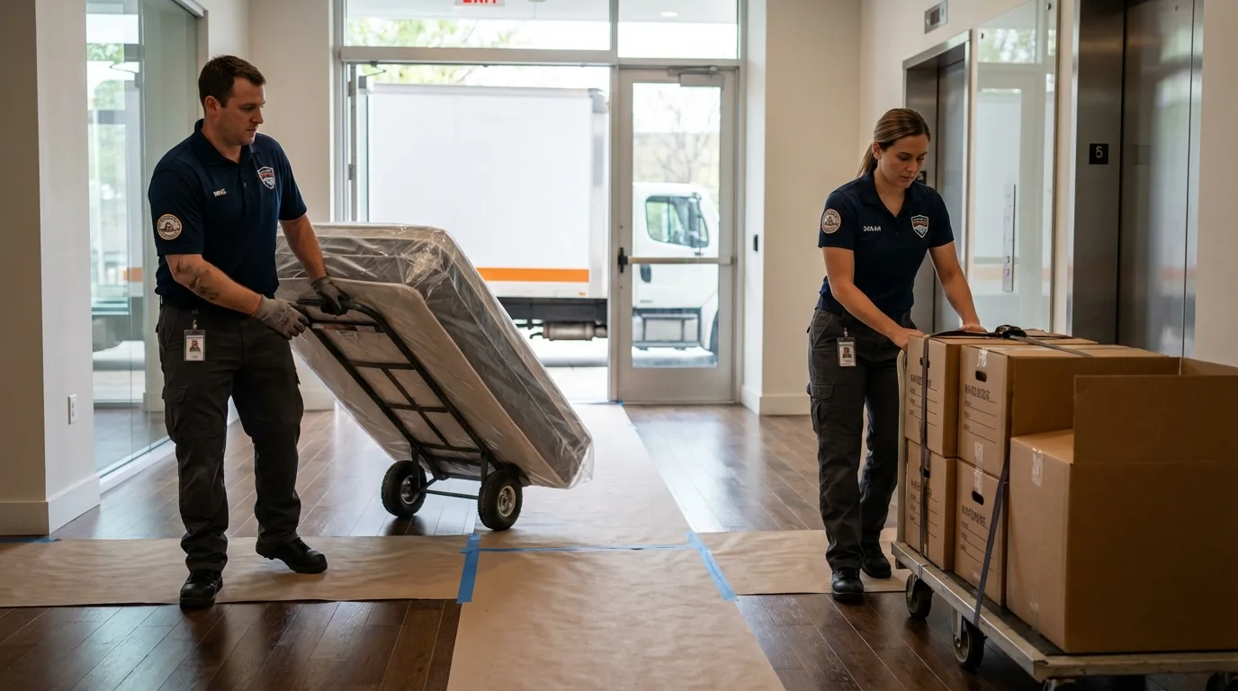 Professional apartment movers loading elevator in Oviedo, FL